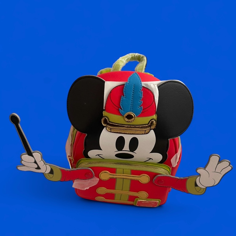 Disney Mickey Mouse Red Band Leader Backpack with Blue Feather